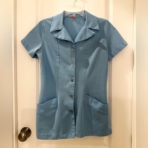 Vintage Light Blue Women's Button-Down Smock Top Shirt Small or Medium
